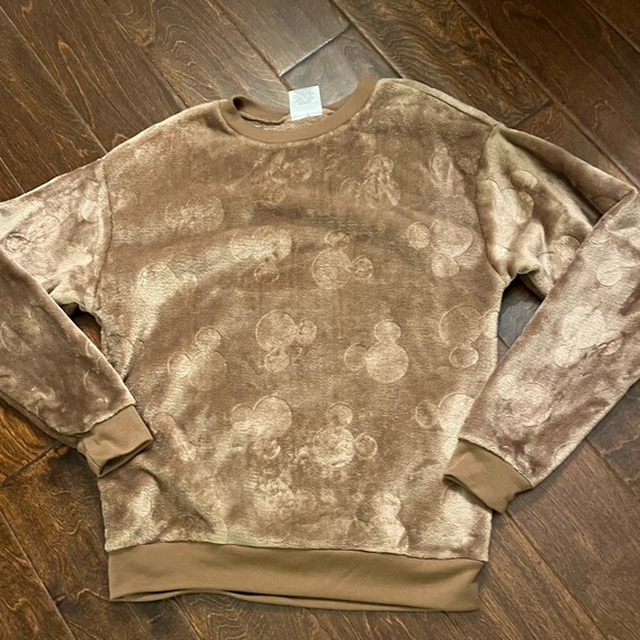 DISCONTINUED BROWN PLUSH DISNEY MICKEY MOUSE CREWNECK SWEATSHIRT SIZE MEDIUM - Picture 7 of 10